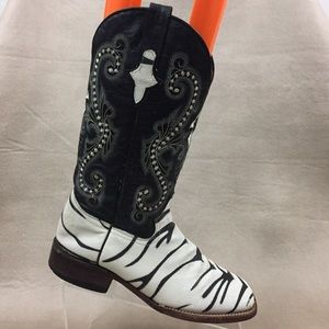 Ferrini Zebra Stingray Boots Cowgirl Square Toe
